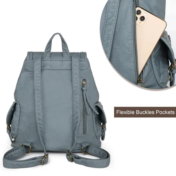 Montana West Gray Vintage Backpack with Braided Trim - Picture 5 of 6